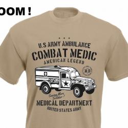 T SHIRT beige kamel DODGE WC 54 AMBULANCE COMBAT MEDIC WW2 US ARMY MEDICAL tee