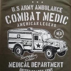 T SHIRT vert olive DODGE WC 54 AMBULANCE COMBAT MEDIC WW2 US ARMY MEDICAL tee