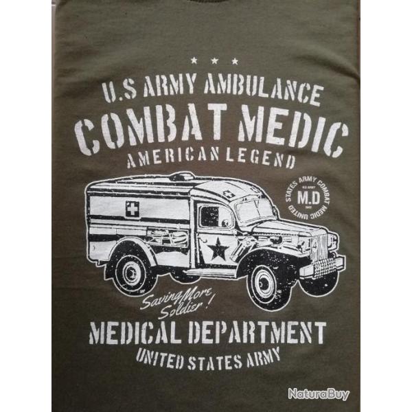 T SHIRT vert olive DODGE WC 54 AMBULANCE COMBAT MEDIC WW2 US ARMY MEDICAL tee