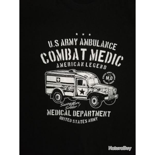 T SHIRT noir DODGE WC 54 AMBULANCE COMBAT MEDIC WW2 US ARMY MEDICAL tee