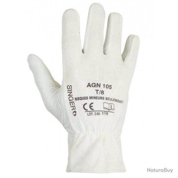 Gants manutention paume fleur d'agneau dos coton interlock, SINGER Safety AGN105 8