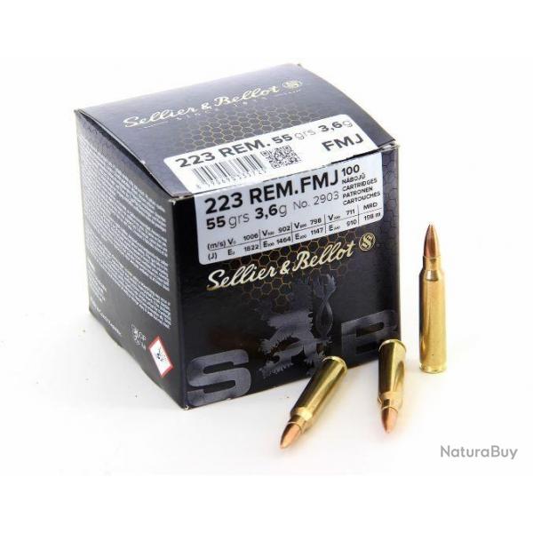 100 Munitions SELLIER & BELLOT vrac Cal.223 REM FMJ 55 GRS