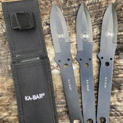 Lot de 3 Couteaux de Lancer Ka-Bar Throwing Knife Set Lame Acier 3Cr13 Etui Polyester KA1121