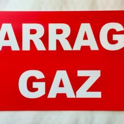 Pancarte  adhésive "BARRAGE GAZ" format 75 x 150 mm fond ROUGE