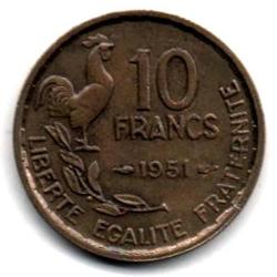 Pièce de Monnaie France  10 francs Guiraud 1951