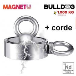 Aimant bulldog 2 x 500kg + corde