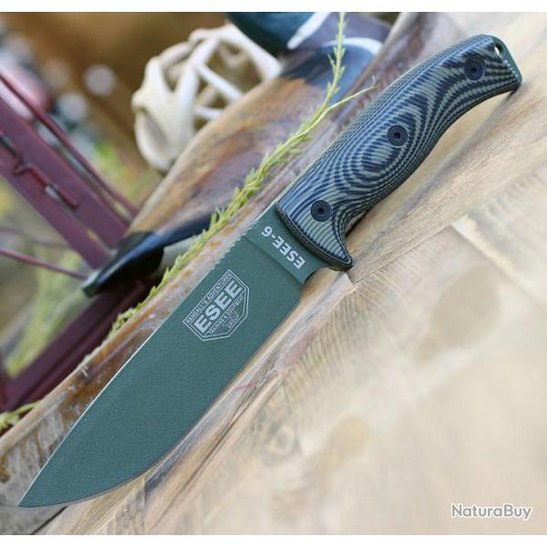 Couteau ESEE Esee-6 OD Green Manche OD Green G10 Acier Carbone 1095 Etui USA ES6POD003