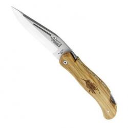 Couteau Laguiole chasse (Grande nature) olivier 12 cm, Motif bécasse [Arbalète G. David]