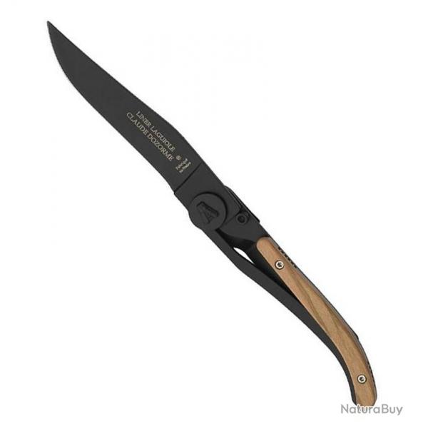 Couteau Laguiole "Liner Lock" noir/plaquette, Manche olivier [Claude Dozorme]