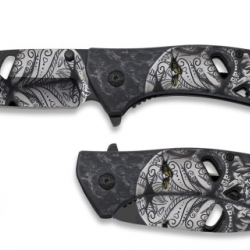 Couteau pliant décoré Crane mexicain lame de 9 cm