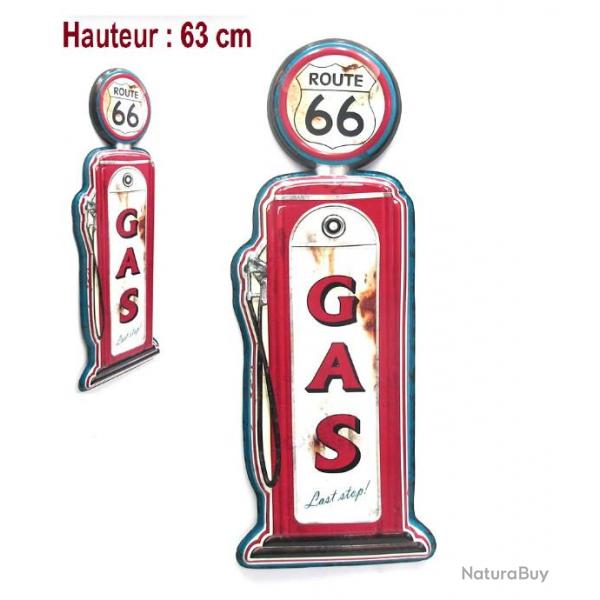 Enseigne vintage 3D / Pompe  essence Gas route 66 de 63 cm