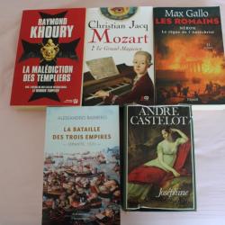 Lot 5 ouvrages templiers, romains, Mozart, Joséphine,..