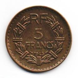 Pièce de Monnaie France 5 francs Lavrillier, BRONZE ALU 1945 C