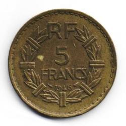 Pièce de Monnaie France 5 francs Lavrillier, BRONZE ALU 1946