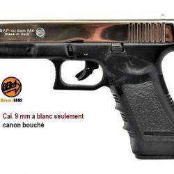 Pistolet Gap, réplique du Glock 17 Chromé Cal 9 mm à blanc uniquement