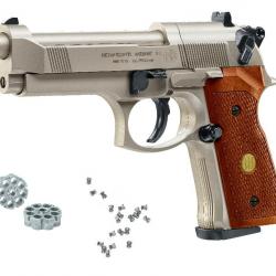 Beretta M92 FS  NICKELE - BOIS /  Cal. 4.5 mm Plombs diabolo