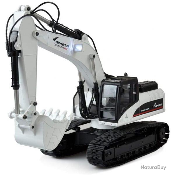 Excavateur Engin de Terrassement Full Metal 3 en 1 RC V4 1:14 2,4 GHZ Blanc
