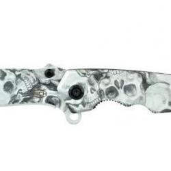 Couteau pliant décoré tête de mort grise  lame de 8.5 cm