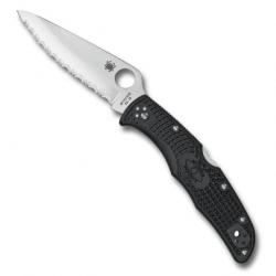 Couteau "Endura 4" VG-10 / nylon-fibre de verre noir, Tranchant dentelé [Spyderco]