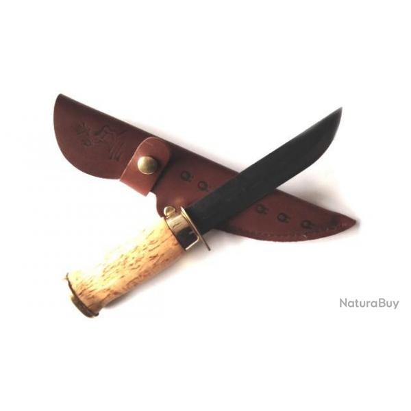Couteau de chasse traditionnel finlandais Wood Jewel Karhuleuku sormisuojalla