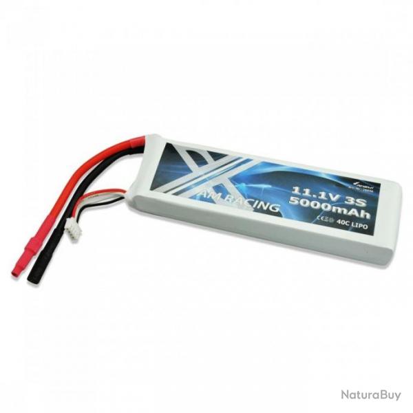 Batterie LiPo 3S AM Racing 11.1V 5000mAh 40C pour Bateau Alpha et Voiture RC