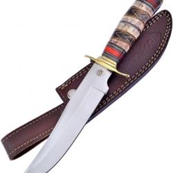 Couteau Frost Cutlery Bleeding Heart Bowie Lame Acier Inox Manche Os Etui Cuir FCW632BRB