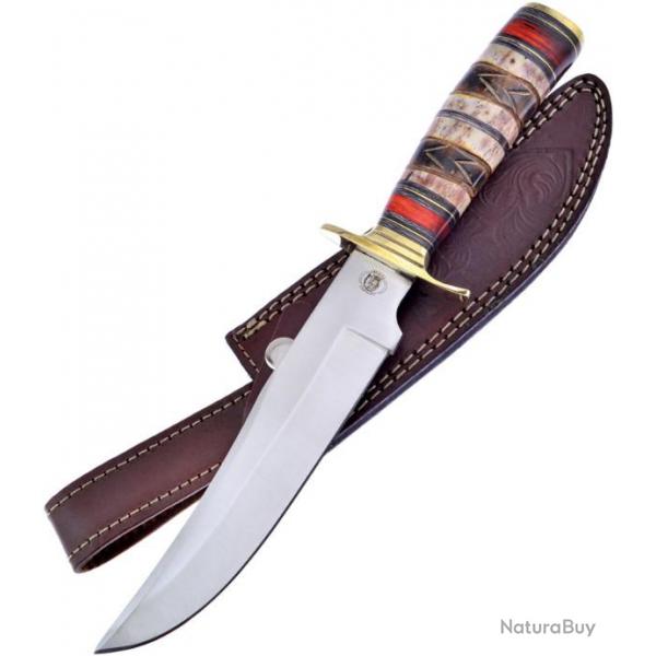 Couteau Frost Cutlery Bleeding Heart Bowie Lame Acier Inox Manche Os Etui Cuir FCW632BRB