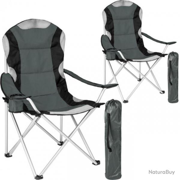 Lot de 2 chaises pliantes camping jardin avec rembourrage gris 2208273