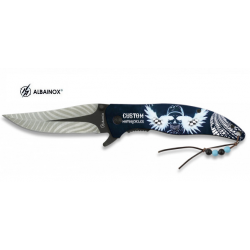 Couteau Pliant décoré Tete de mort ailes 3D  Lame de 9 cm