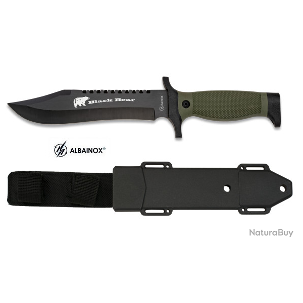 Couteau Tactical  BLACK BEAR lame droite   Noir avec tui pour ceinture