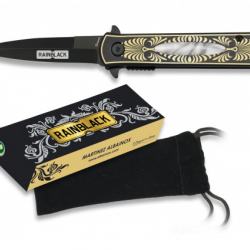Couteau pliant de poche lame de 7.6 cm «RainBlack » au Design tribal doré