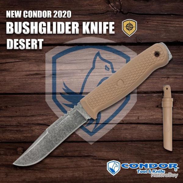 Couteau Condor Bushglider Knife Tan Acier Carbone 1095 Manche & Etui Abs El Salvador CTK394842HC