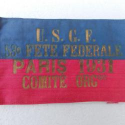 brassard  USCF fete fédérale PARIS 1931 ,obsolète ,bon état