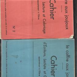 cahier d'écriture , lecture et coloriage 1 et 2 , le coffre aux joujoux 1946