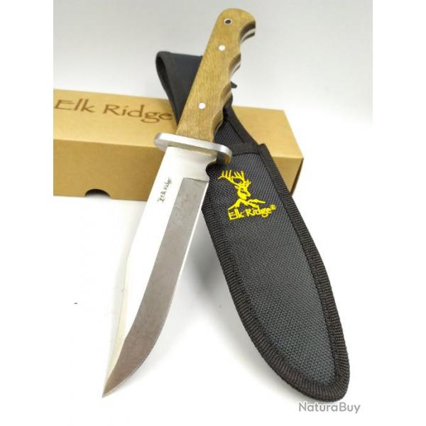 Couteau Chasseur Manche en bois de loupe avec Etui en Nylon ER10107