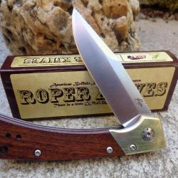Couteau Roper Knives Buffalo Scout Lame Acier D2 Manche Bois Linerlock Clip RP042