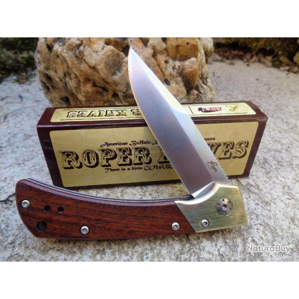 Couteau Roper Knives Buffalo Scout Lame Acier D2 Manche Bois Linerlock Clip RP042