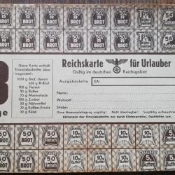 WW2 planche ticket rationnement WEHRMACHT REICHSKARTE FUR URLAUBER 100% ORIGINAL