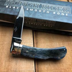 Couteau Rough Rider Black Smooth Bone Lame Titane Manche Os RR1773