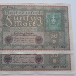 lot de 2 billets 50 marck de 1919 avec les 2 N° de serie qui ce suivent N°813007 et N°813008