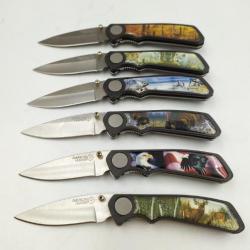 Ensemble de 6 couteaux de poche Wildlife  linerlock six scènes de la faune différentes AH50007