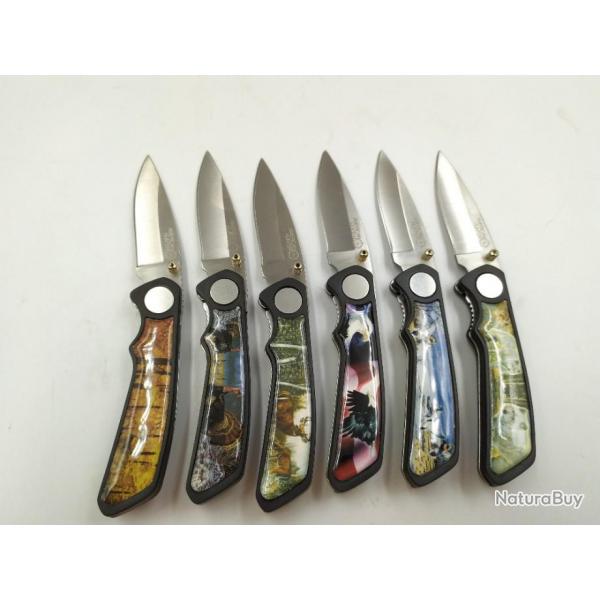 Ensemble de 6 couteaux de poche Wildlife  linerlock six scnes de la faune diffrentes AH500071