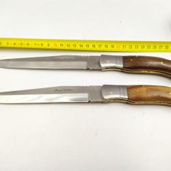 LOT DE 2 POIGNARDS CHASSE PRADEL EVOLUTION 30 CM LAME ACIER MANCHE BOIS + ETUI CUIR ff
