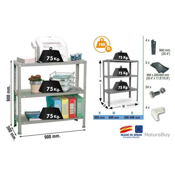 SimonRack - Etagre de rangement 900x900x300mm Gris fonc Charge 75Kg -  Advantage 3/300 SIMONRACK