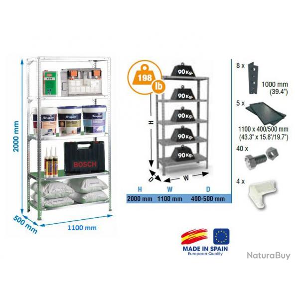 Simon Rack - Etagre Confort 2000x1100x500mm Gris fonc Charge 90Kg - Comfort SUPERPLUS 5/500 SIMONR