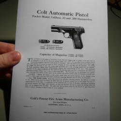 manuel mode d'emploi pour COLT AUTOMATIC PISTOL cal .32 et .380 hammerless