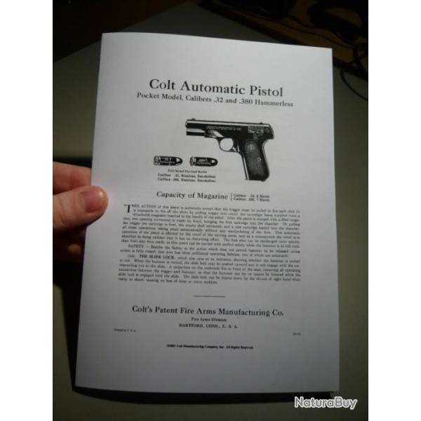 manuel mode d'emploi pour COLT AUTOMATIC PISTOL cal .32 et .380 hammerless