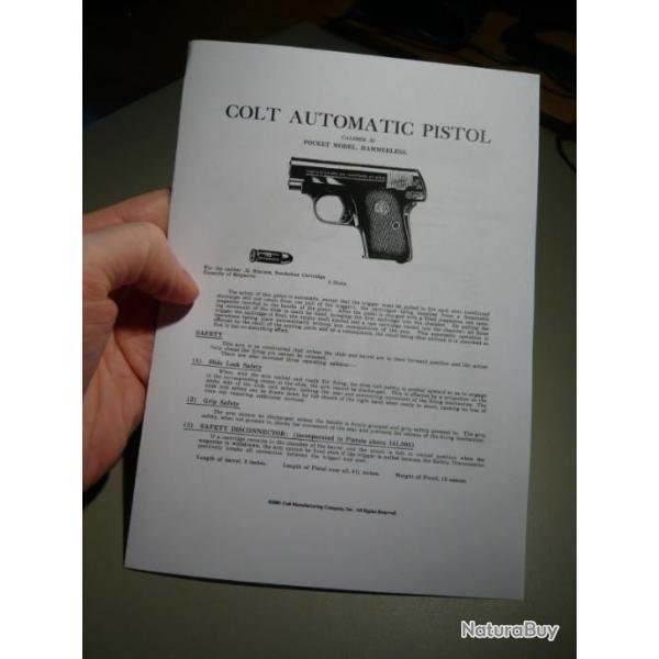 manuel mode d'emploi pour COLT AUTOMATIC PISTOL calibre .25 pocket