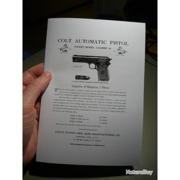 manuel mode d'emploi pour COLT AUTOMATIC PISTOL calibre .38 pocket model