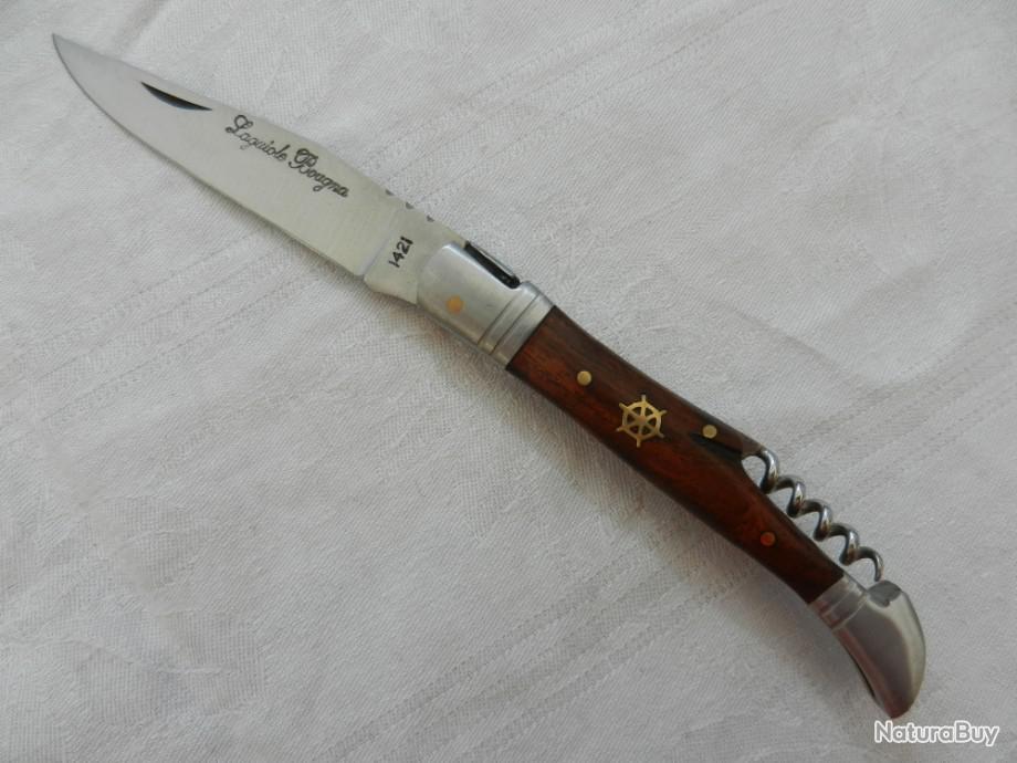 Laguiole couteau de poche Laguiole Bougna-motif gouvernail-bois palissandre-tire bouchon 